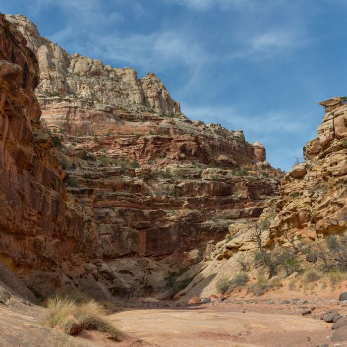 Layered sandstone from different ages around every turn in Lower Spring Canyon. Near Lower Spring Canyon