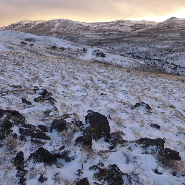 A view to the west of the plateau and Warner Peak on a chilly evening. Photo by Bob Lebens. Near Oregon Desert Trail (Seg. 10): Plush to Hart Mt. HQ