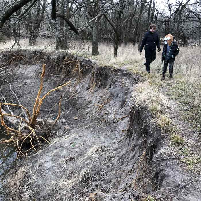The creek claimed about 4 foot of land during flooding in May 2019. Near Swanson Park