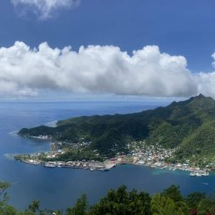 Panorama from the Summit of Mount Alava. You can see a majority of the Island and Pago Pago Harbor from here. Near Mount 'Alava Trail