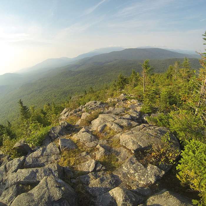 The view south towards Katahdin from the top of Black Cat Mtn. When you get to this point, hang to the right treeline and keep looking right as the trail will dip down this way. Near The Traveler and South Branch Mountain Loop