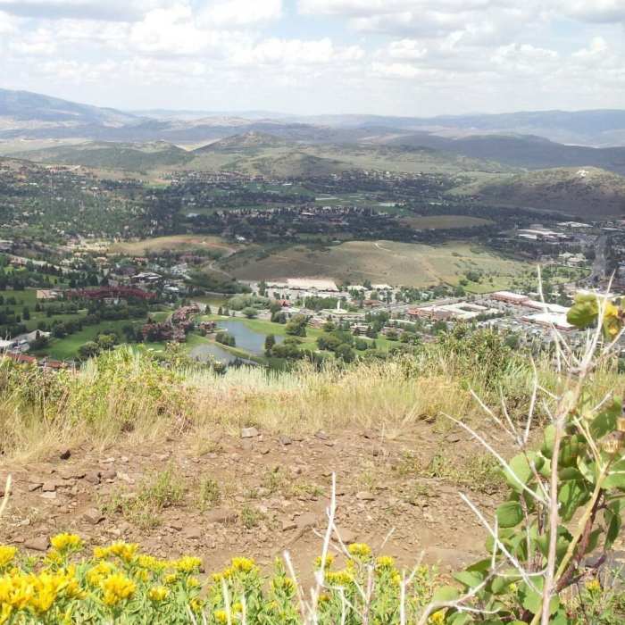 The town of Park City spread out below you Near Deer Valley Out and Back