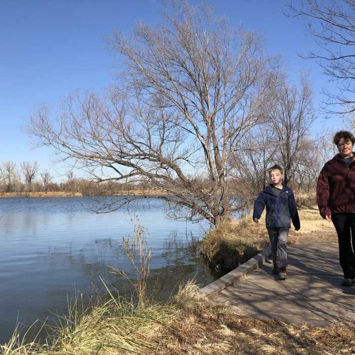 Walking along the inner loop of the trail system Near North Chisholm Creek Park