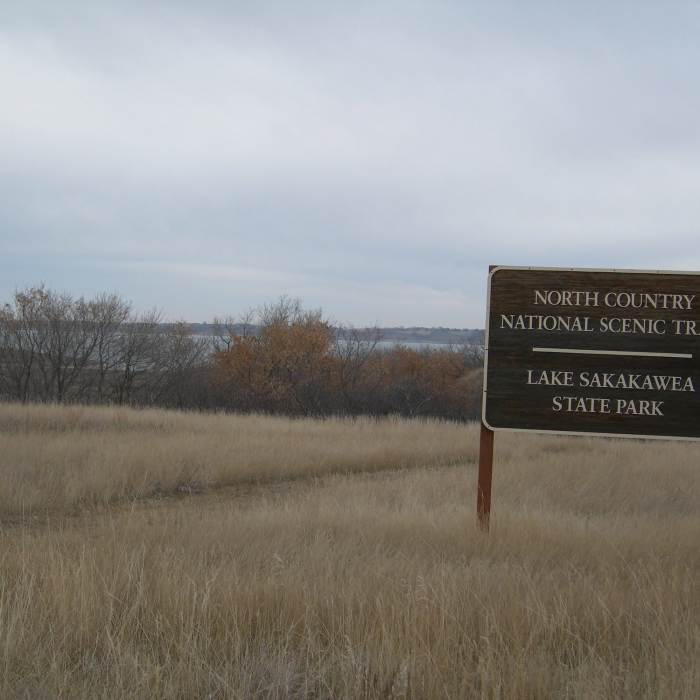 The western terminus marker for the North Country National Scenic Trail. Near North Country Trail Western Terminus Loop