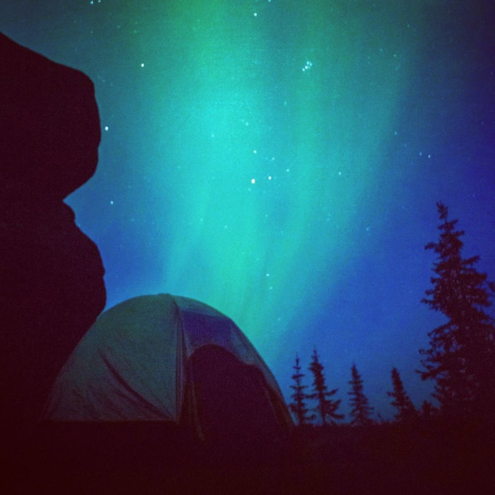 Aurora Borealis over camping spot on Granite Tors Trail. Near Granite Tors Trail