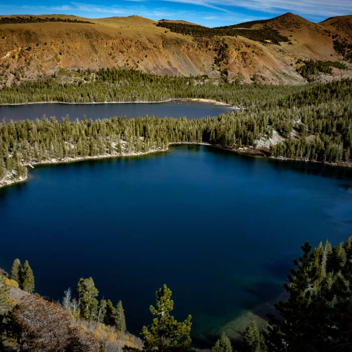 Lake Mary and Lake George viewed from the Mammoth Crest Trail. Near Crystal Lake Trail