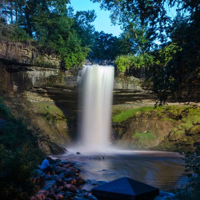 Minnehaha Falls at dusk. Near Minnehaha Falls Regional Park