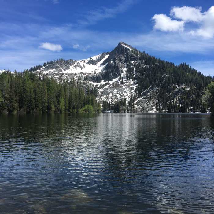 Looking across Louie Lake at the north aspect of Jughandle Mountain Near Jug-a-Lou Trail