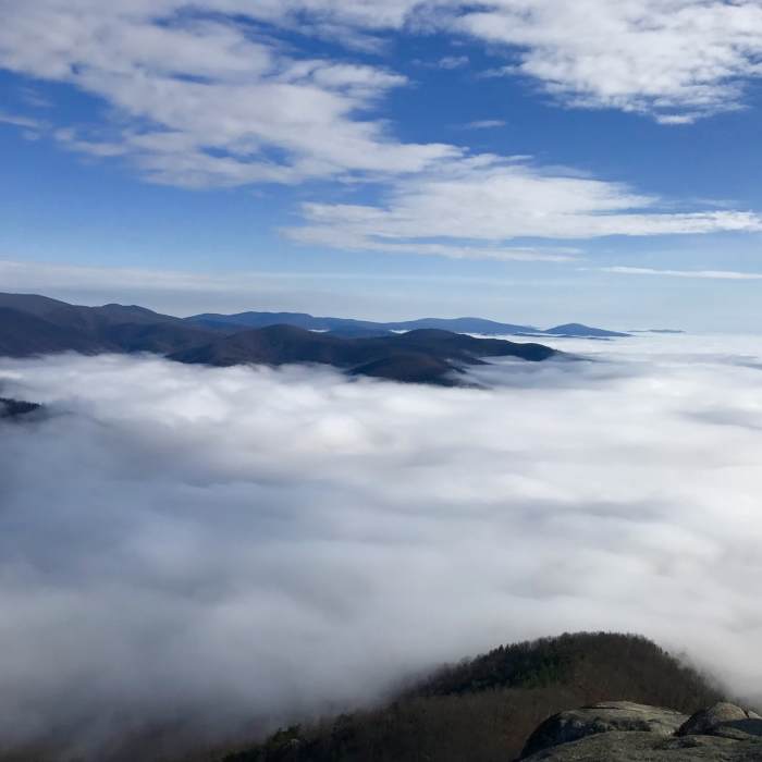 Summit, low fog. Near Weakley Hollow Fire Road
