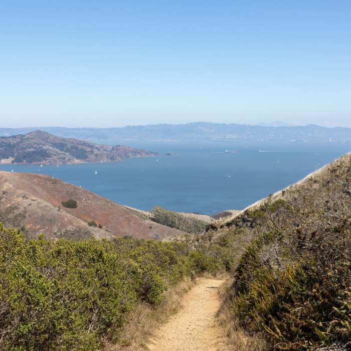 Angel Island and the San Francisco Bay on the descent on Slacker Trail Near Slacker Ridge Trail