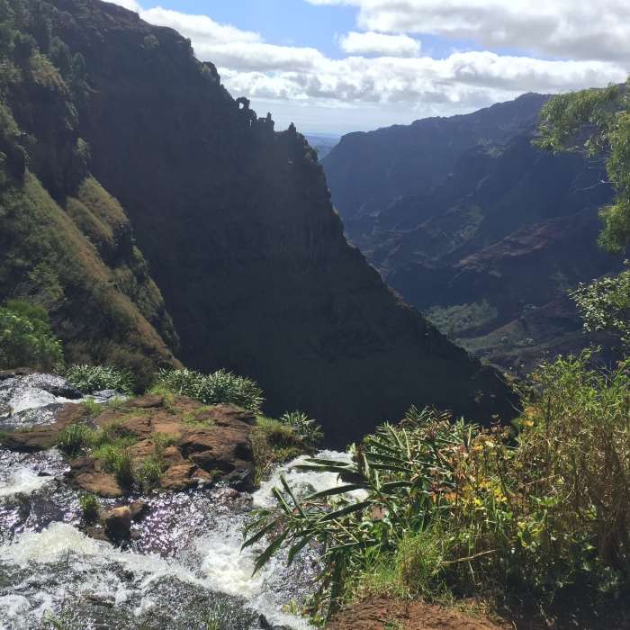 Kokee creek as it spills over and becomes Waipo'o falls. Near Kumuwela, Canyon, Halemanu-Kokee Loop
