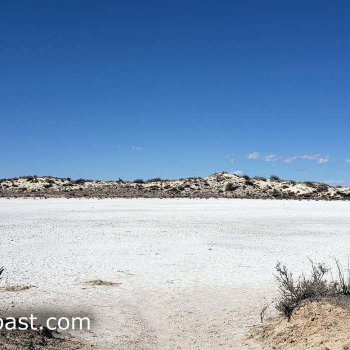 The flat white expanse of the playa. Near Playa Trail