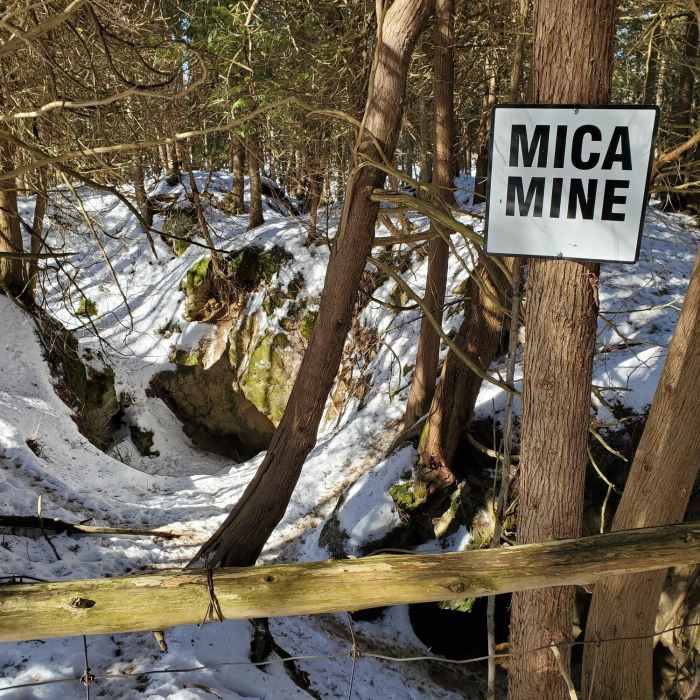 Snow-covered mica mine. Near Mine Loop to Point Spur