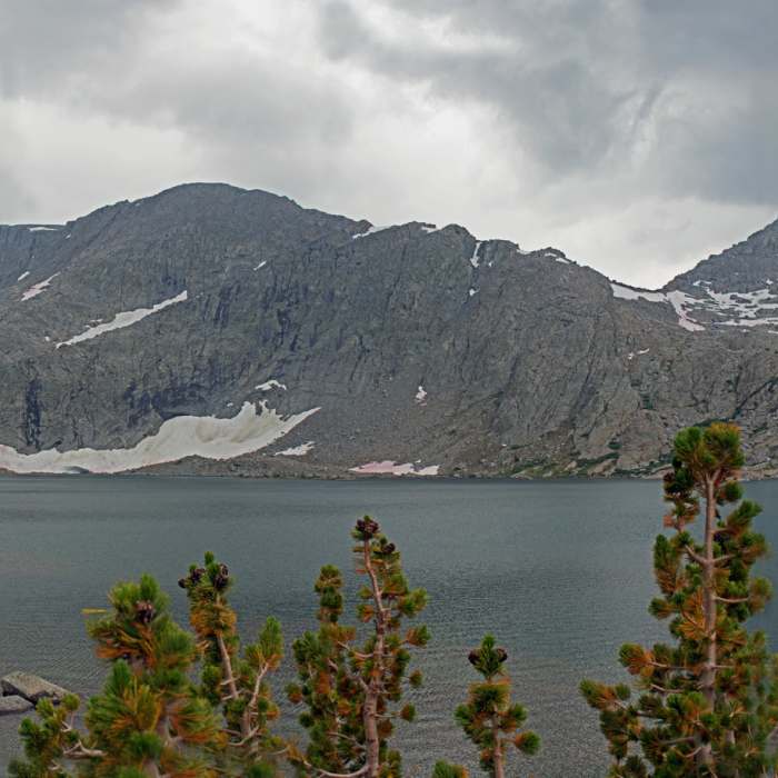 Three Island Lake just before a hail storm. Mt. Senger is on the right. Near Sandpiper Lake Trail