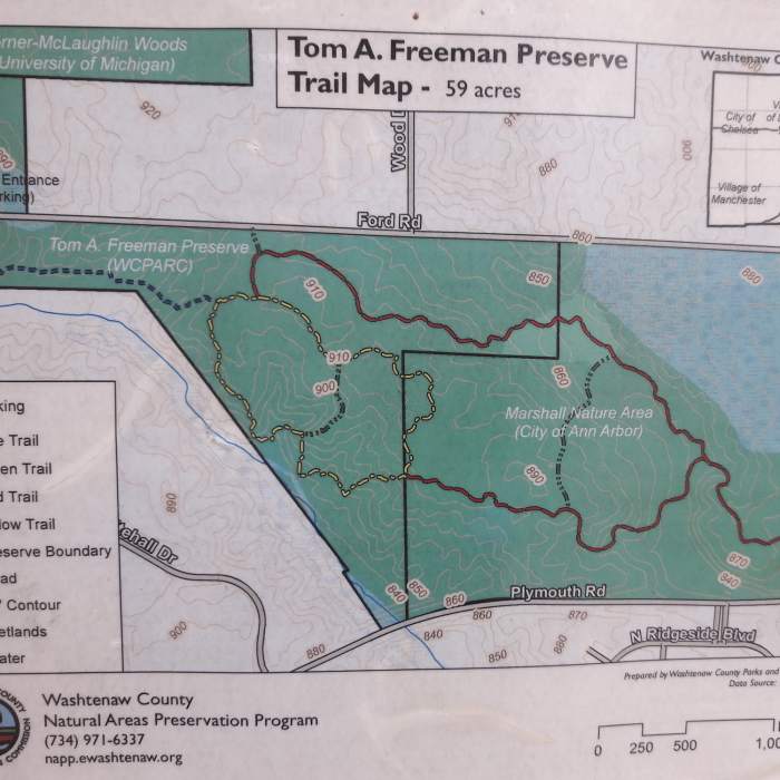 This is a map of the two parks that the loop goes through. Near Marshall Nature Area and Tom A. Freeman Preserve Loop