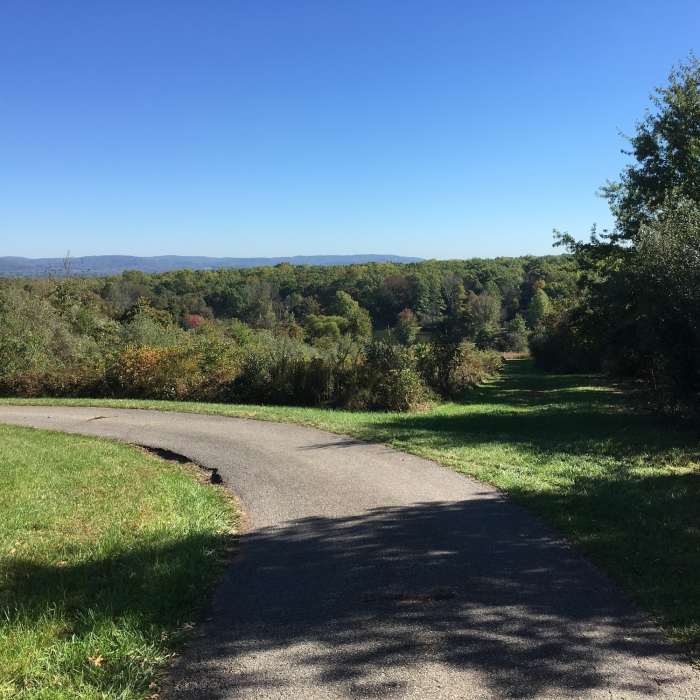 View from Baptist Church Road lot down into the park. Manny Lake in the center Near Hoffman Park Loop