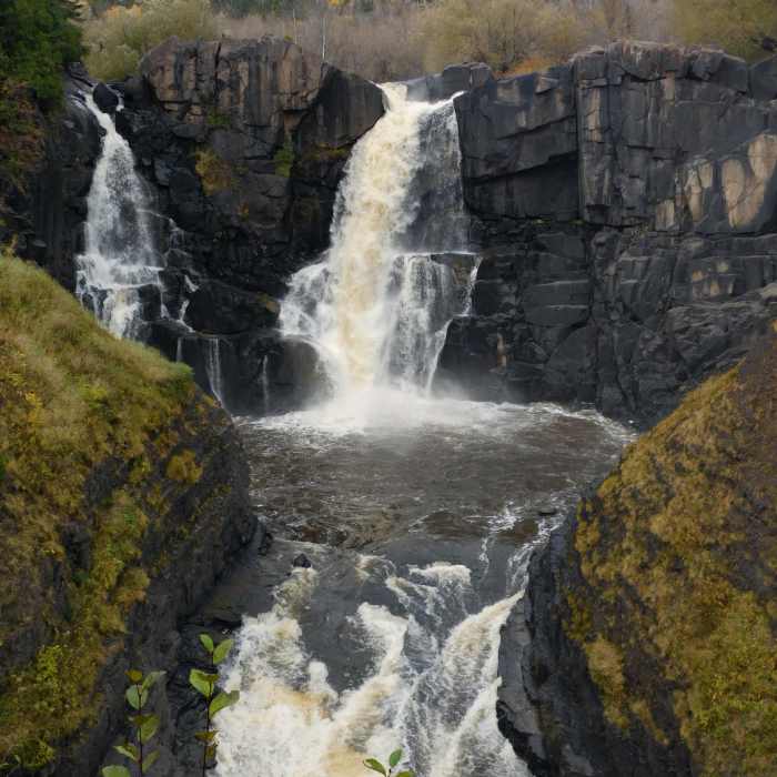 The Pigeon River's High Falls is the highest waterfall in Minnesota. Near Falls Trail
