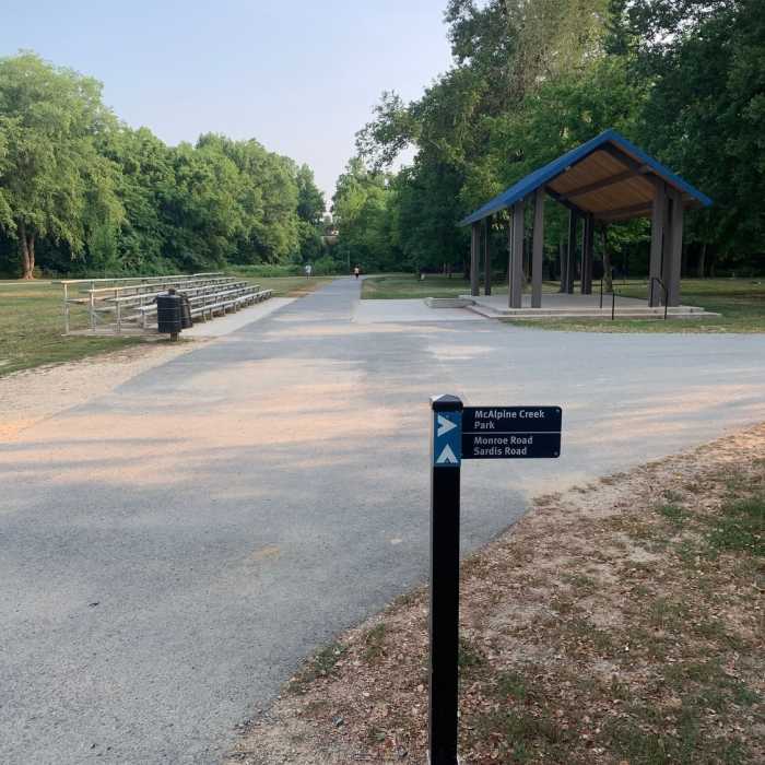 Playground & Marker on the trailway Near McAlpine Creek Loop