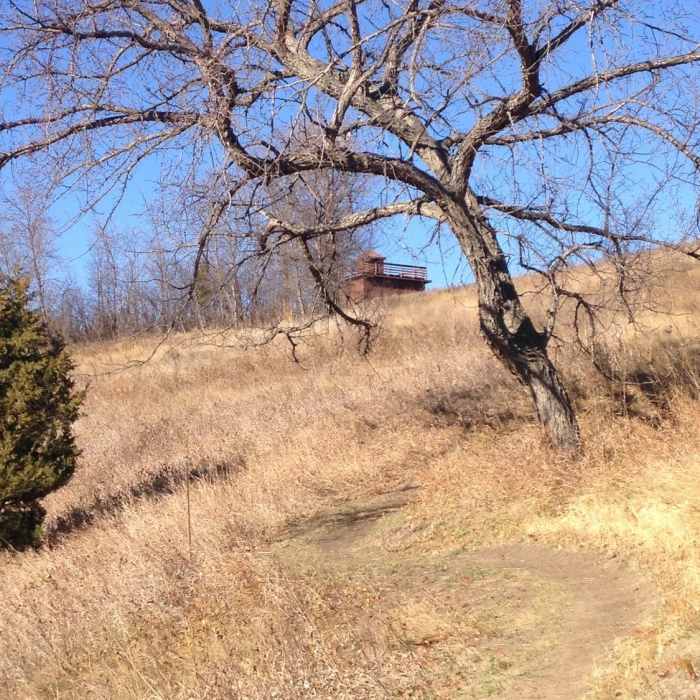 View up towards the infantry post blockhouses. Near Hills and Views Loop