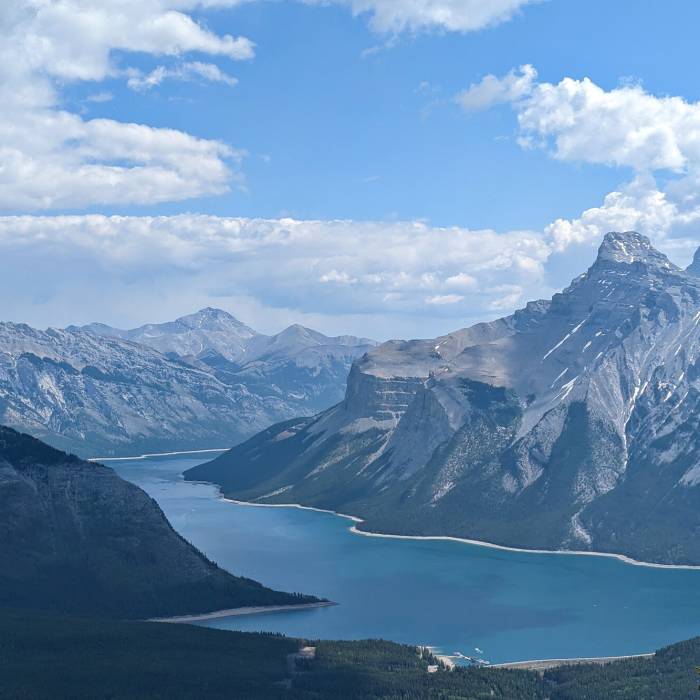 Lake Minnewanka and Two Jack Lake from the trail's end. Near C-Level Cirque Trail