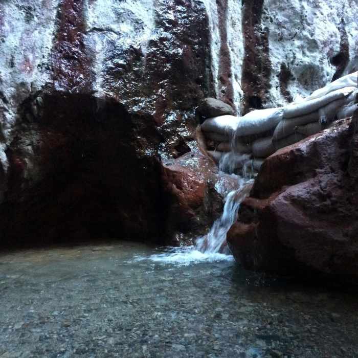 Small warm waterfall from upper pool. Near Arizona Hot Springs (Ringbolt Hot Springs)