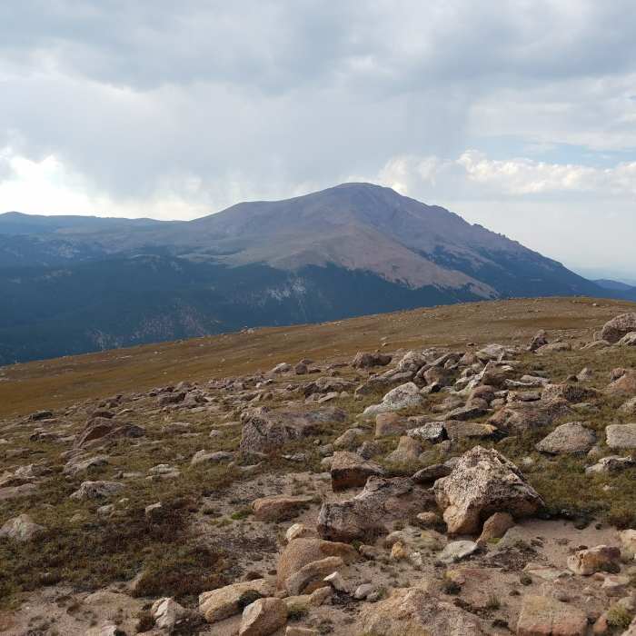 View of Pikes Peak from the summit of Almagre Mountain. Near Almagre Mountain Summit Route