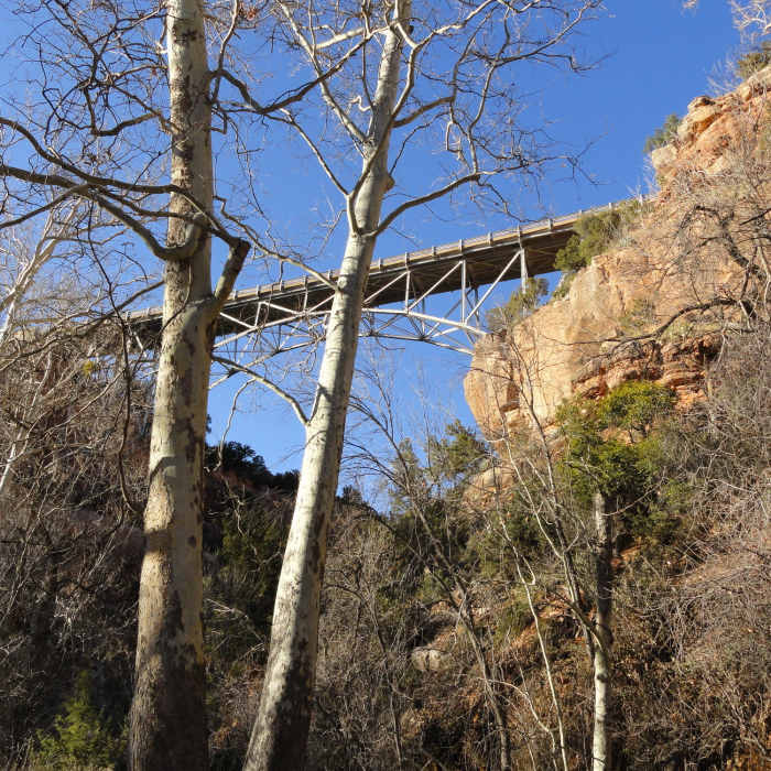 Looking at Midgley Bridge form the bottom of the canyon Near Huckaby