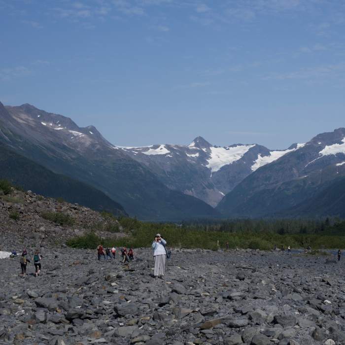 On your way back, you can enjoy the view of the mountains above Portage Lake. Near Byron Glacier Trail
