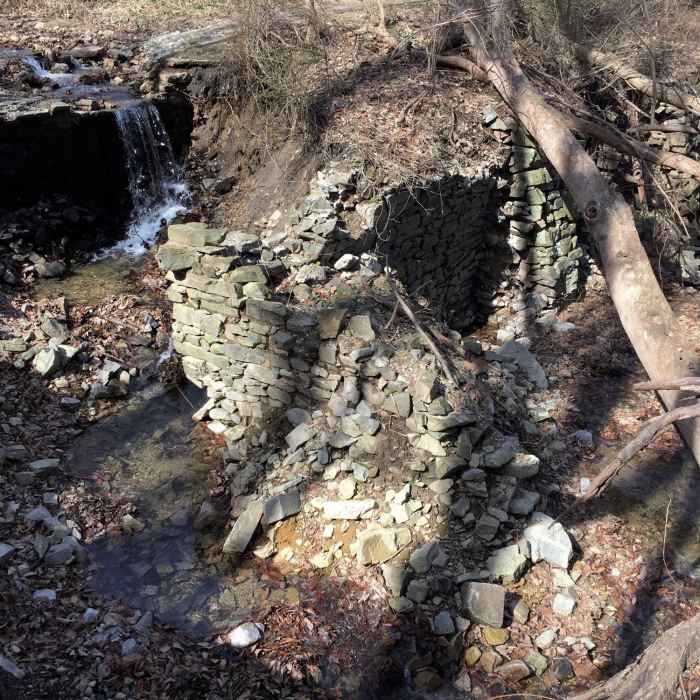 a stream and stone wall, seen from the horse-shoe trail Near Horse-Shoe Trail