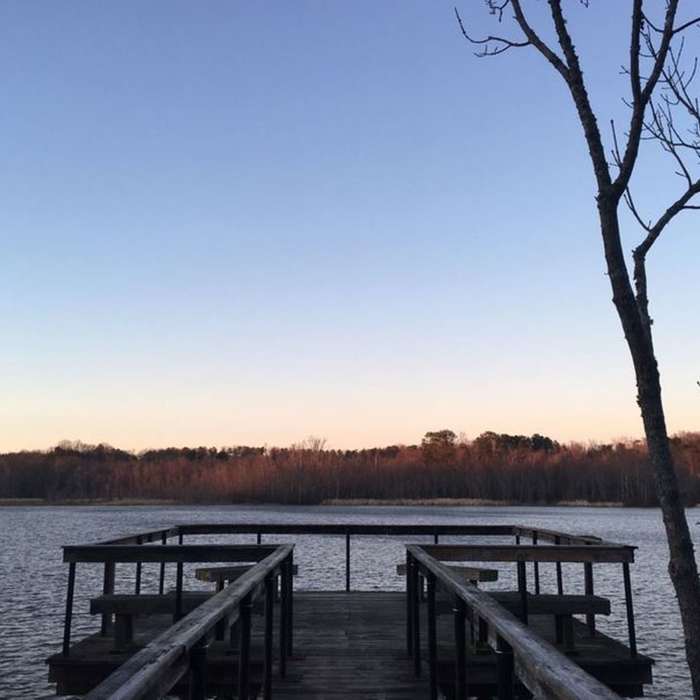 An overlook pier lets you peer out over the waters of the Appomattox. Near Appomattox River Park Loop
