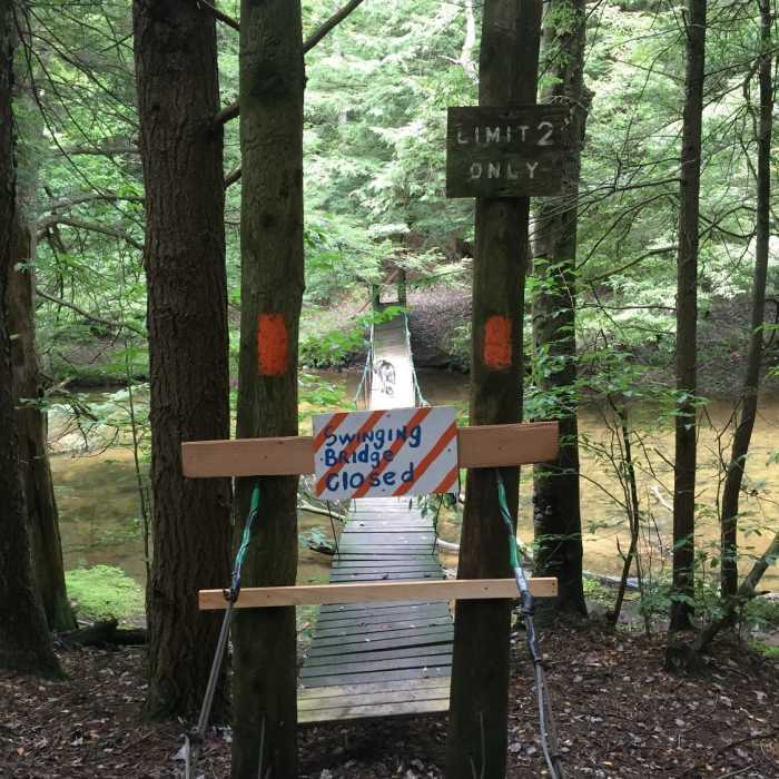 Swinging Bridge Closed Near John P. Saylor Trail (Middle Ridge Loop)