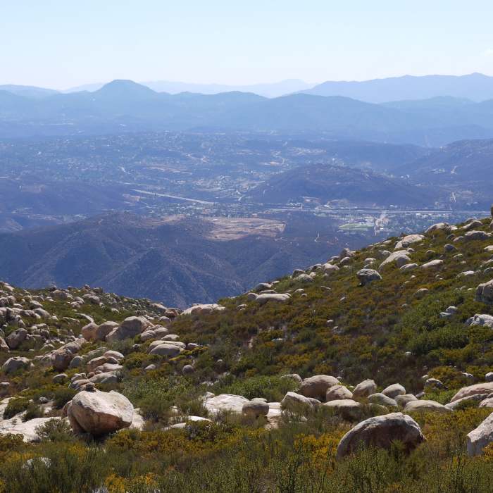 Enjoy this view to the southwest from the top of El Cajon Mountain. Near El Cajon Mountain Summit Trail