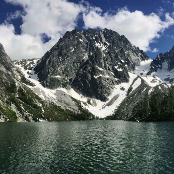 Views of the jagged Dragontail Peak across Colchuck Lake. Near Colchuck Lake Trail #1599.1