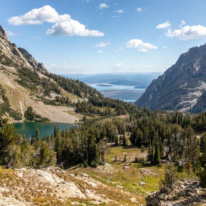 Holly Lake and Jackson Lake from the ascent to Paintbrush Divide Near Holly Lake