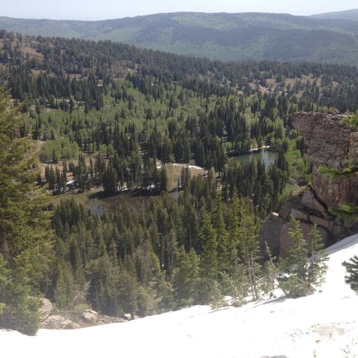 A view from the Northern Ridge of Steep Hollow down onto Crescent Lake. You'll have to venture off trail for views like this, but the added adventure is certainly worth while! Near Steep Hollow Road FR 289