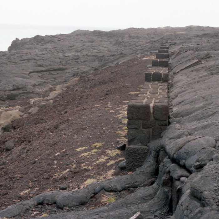 Pahoehoe stopped by a wall. with permission from Ronald Losure Near Puna Coast Trail