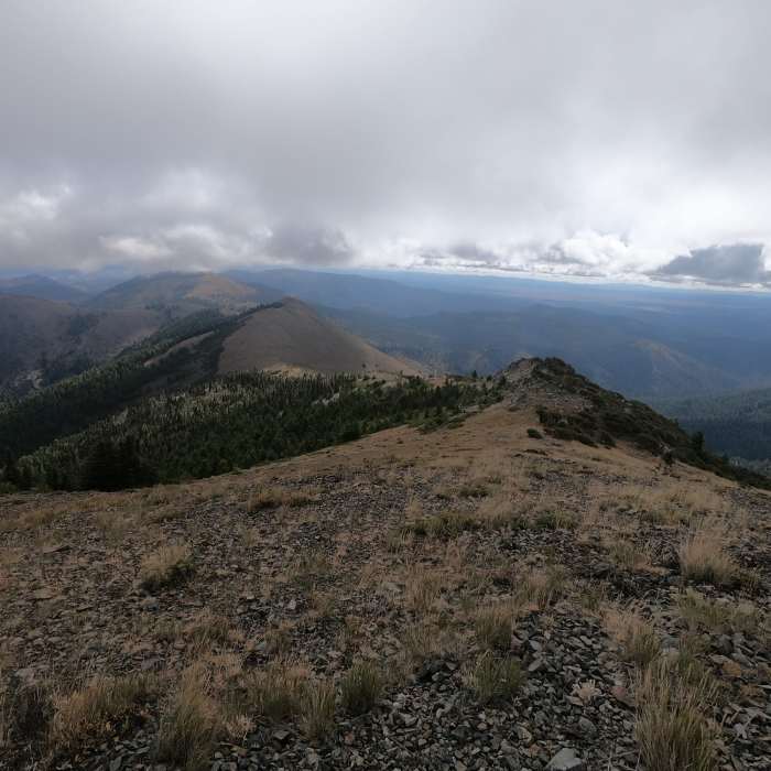 View east from the Fields Peak summit showing McClellan Mountain in distance (09-11-2019). Near Fields Peak Trail #212