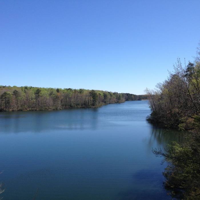 View of reservoir from Lookout Tower Trail. Near Waller Mill Park Loop