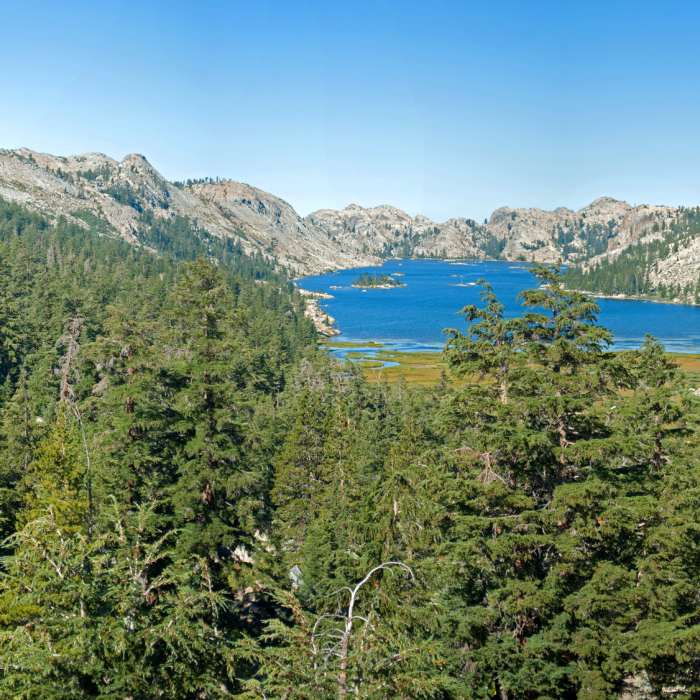 Emigrant Lake is a beautiful sight from the Huckleberry Trail. Near Huckleberry Trail