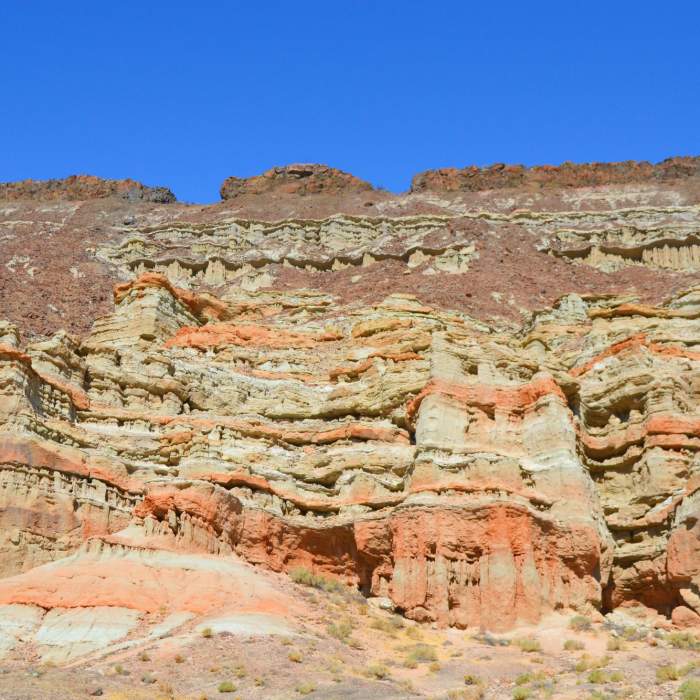 A view of the colorful layers from the trailhead parking lot Near Hagen Canyon