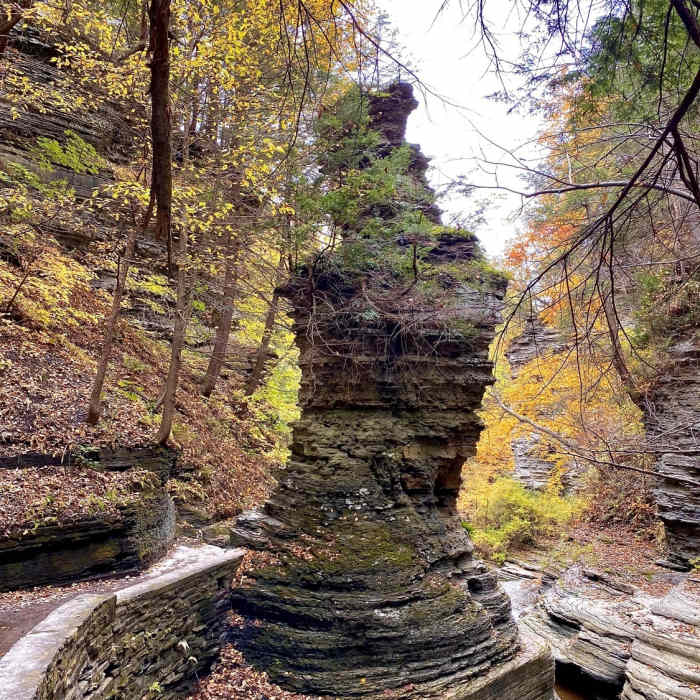 A spire along the Gorge Trail Near Buttermilk State Park to Robert Treman State Park