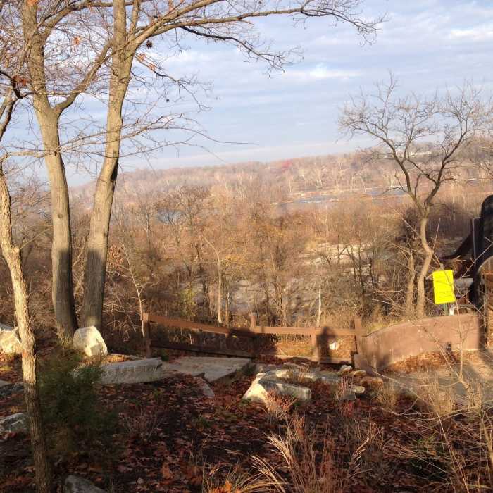 View from 21st St. entrance to Buttermilk Trail. Also access to towpath by the James River and bridge to Belle Isle. Near James River Loop