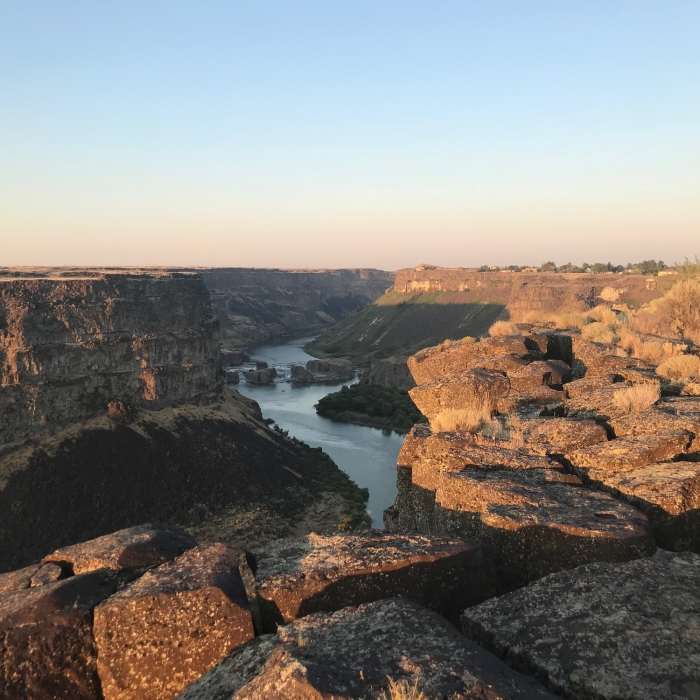 A beautiful view of Pillar Falls from the trail Near Snake River Canyon Rim Trail