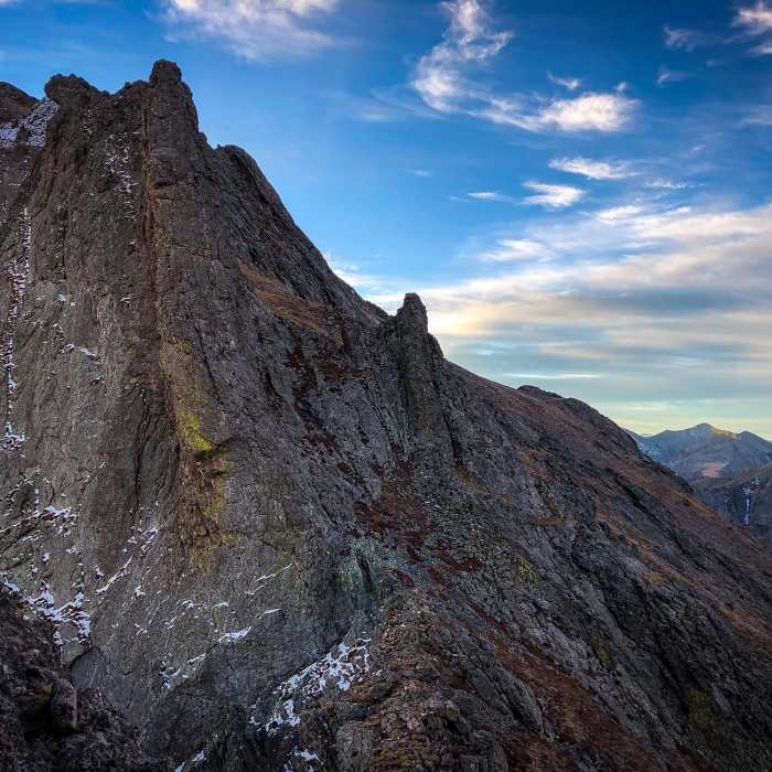 View looking south near Broken Hand Pass on the way up Crestone Needle. Near Crestone Needle South Face