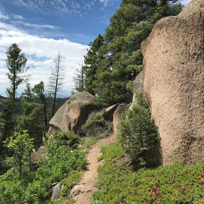 Chautauqua Trail along the ridge near the boulder outcroppings at mile 1.7 Near Chautauqua Trail