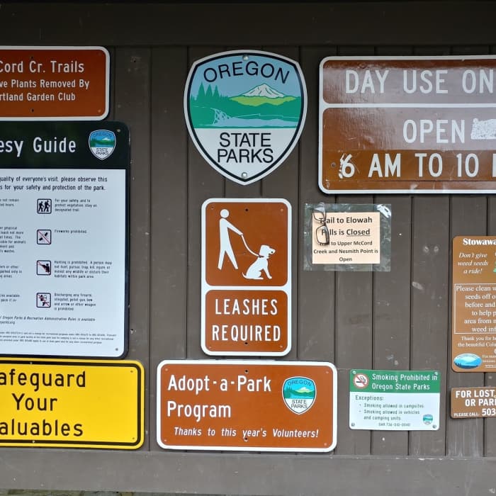 An informative kiosk gives you plenty of information at the John B. Yeon Trailhead. Near Nesmith Point Trail (#428)
