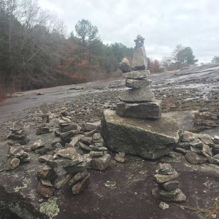You may often encounter small cairns along this mountainside trail. Near Stone Mountain State Park Loop