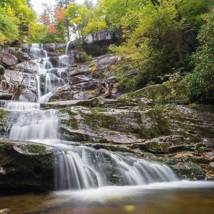 Beginning of the fall foliage at Ramsays cascades. Near Alum Cave