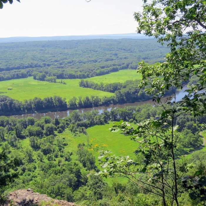 The peaceful Delaware River, meandering through farmland near Milford, PA. Near Cliff Park Loop