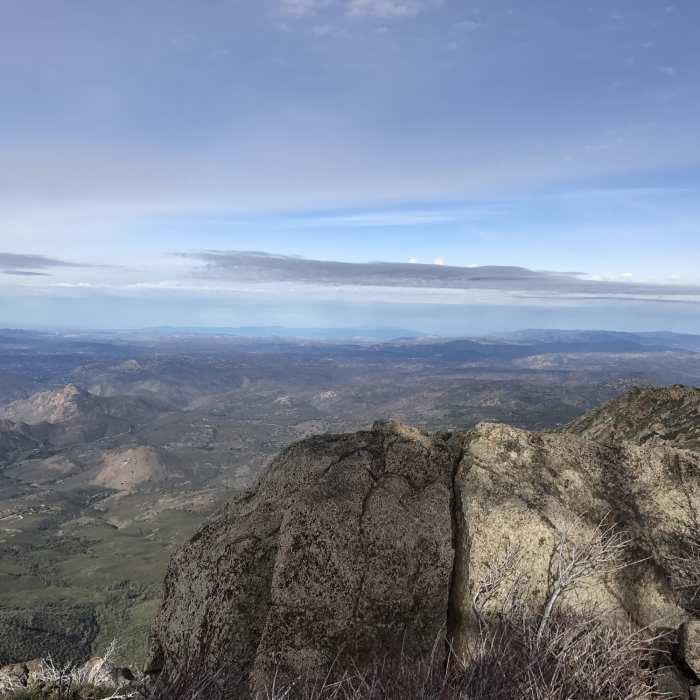 The view north from Cuyamaca Peak was cloudy and beautiful on a day in January 2017. Near Cuyamaca Peak